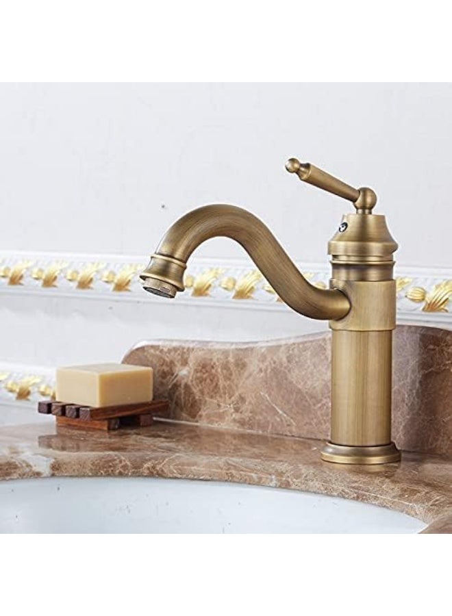 واي دي خلاط حوض حمام فاخر بتصميم عتيق، بمقبض ذراع واحد، مصنوع من النحاس الصلب، صنبور منحني عتيق للحوض، تصميم متين مقاوم للصدأ وموفر للمياه للمنازل الحديثة - Image 1